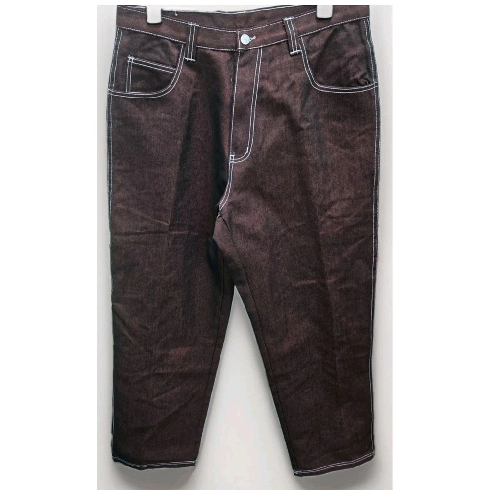Vintage FUBU Sports Carpenter Jeans Brown White Contrast Stitch Baggy 38x34 90s